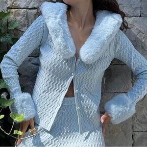 House of Sunny Fur Trim Cardigan Sweater